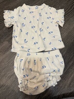 Cat & Jack White Baby Ribbed Two-Piece Set with Blue Floral Dots